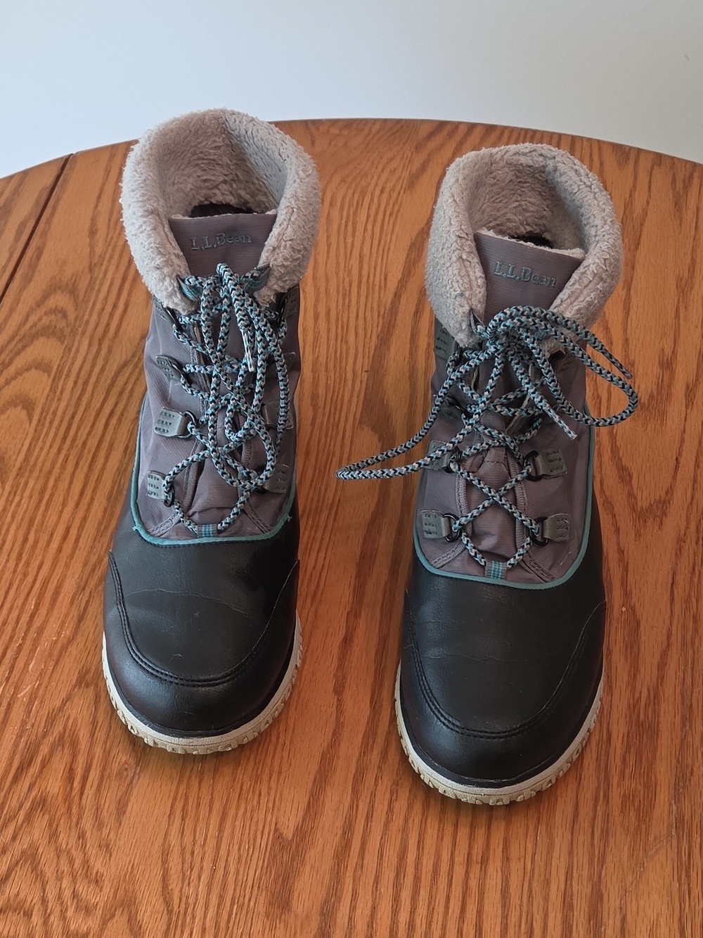 L.L.Bean Women's Snow Boot Ankle Lace-Up Fleece Lined Black/Gray/Teal 11M